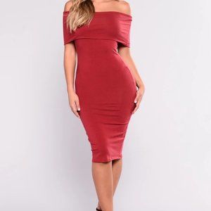 Fashion Nova Mariam Off Shoulder Dress - Wine